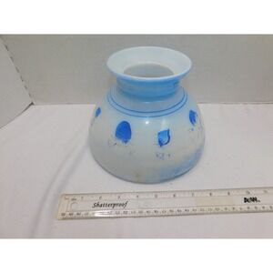 8" Hurricane Glass Lamp Shade Blue & White Floral Vintage Electric / Oil